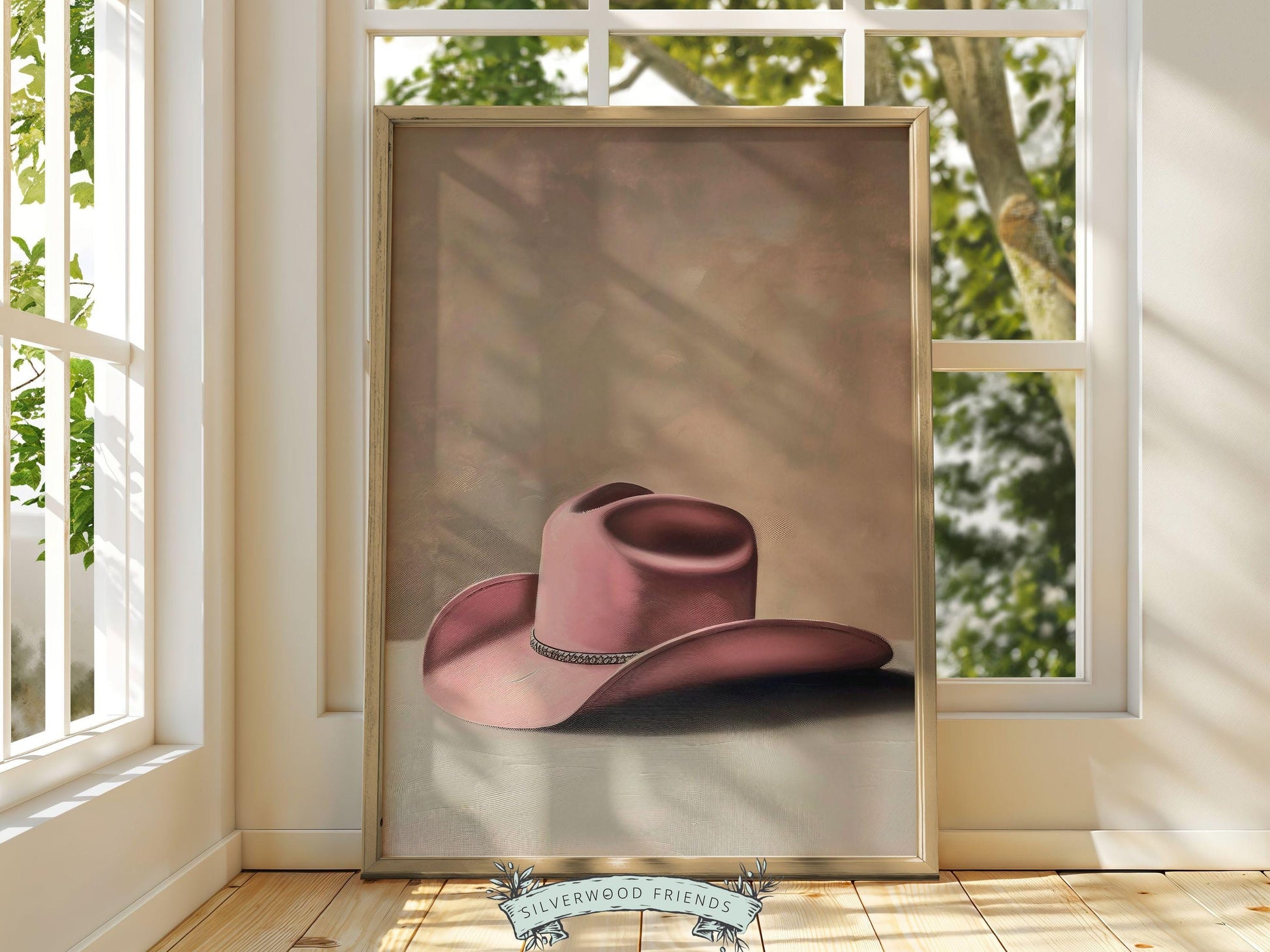 Pink Cowgirl Hat Print, Coastal Cowgirl Print, Country Western Decor, Trendy Dorm Room Wall Decor Preppy Teen Girl Room Poster Digital Print