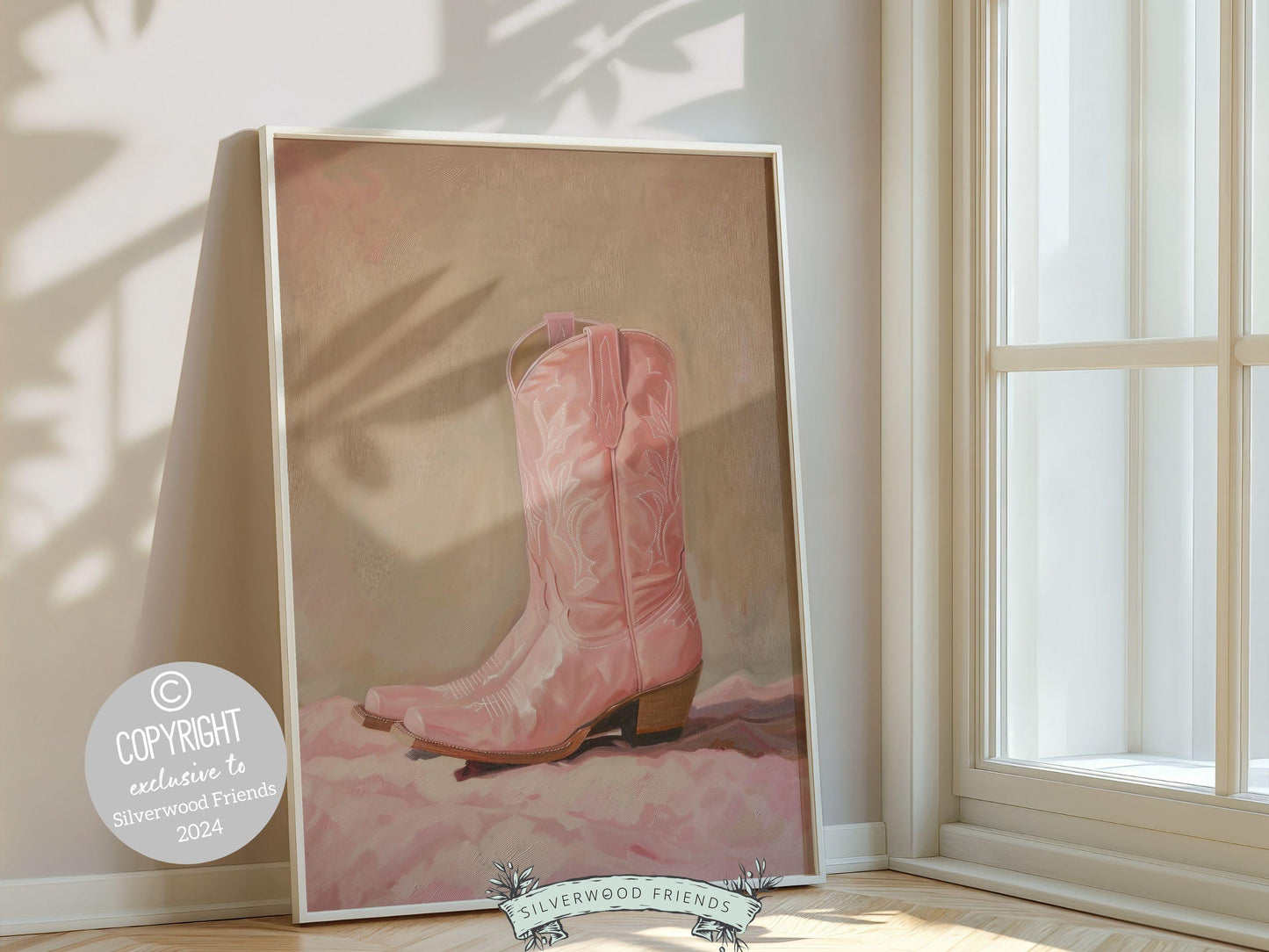 Pink Cowgirl Boots Print, Coastal Cowgirl Print, Trendy Country Western Dorm Room Wall Decor,Preppy Pink Teen Girl Room Poster Digital Print