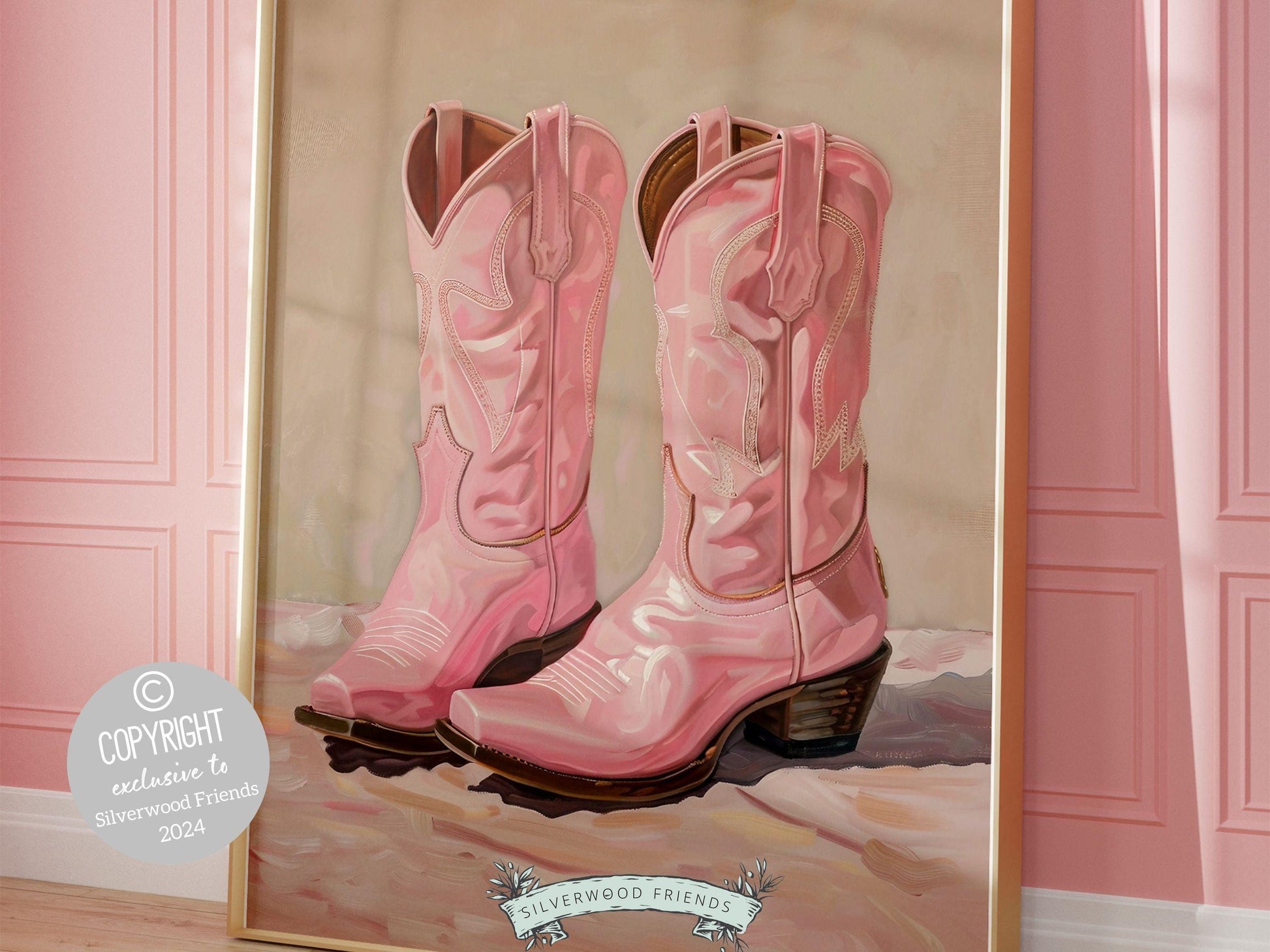 Pink Cowgirl Boots Print, Girly Coastal Cowgirl Print, Trendy Western Aesthetic Dorm Room Wall Decor, Preppy Teen Girl Room Digital Print