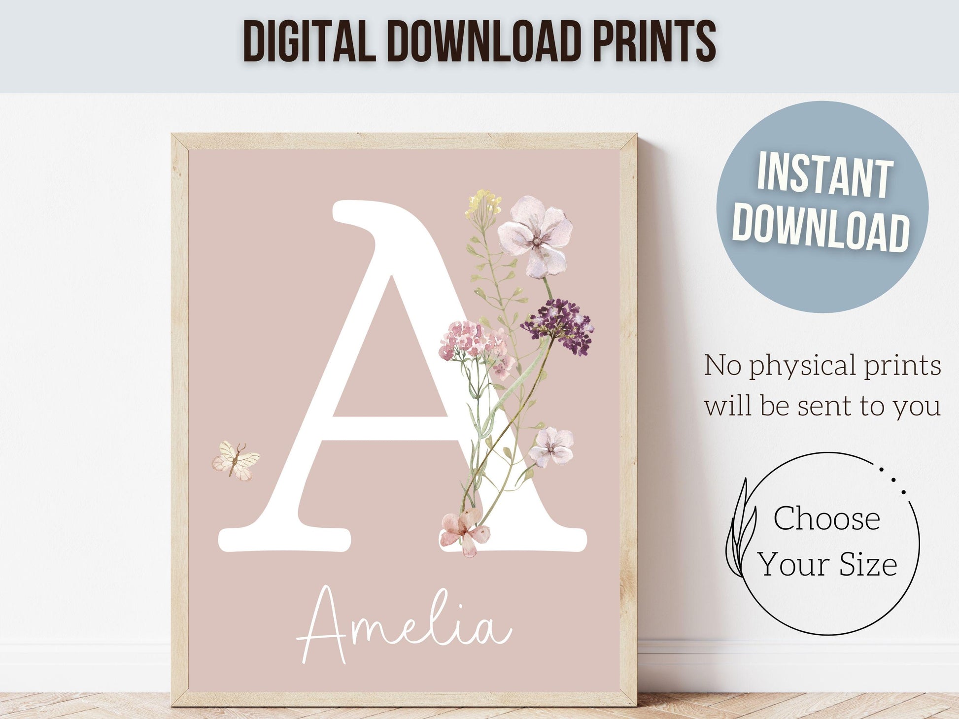 Wildflower Nursery Prints, Floral Nursery Wall Art, Pink Purple Green Wildflower Nursery Decor Baby Girl Wildflower Nursery Digital Print