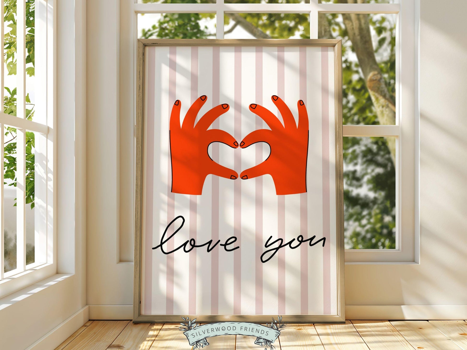 Love You Hand Sign Print, Girly Aesthetic Wall Art, Romantic Love Quote Trendy College Dorm Room Wall Decor Preppy Teen Poster Digital Print
