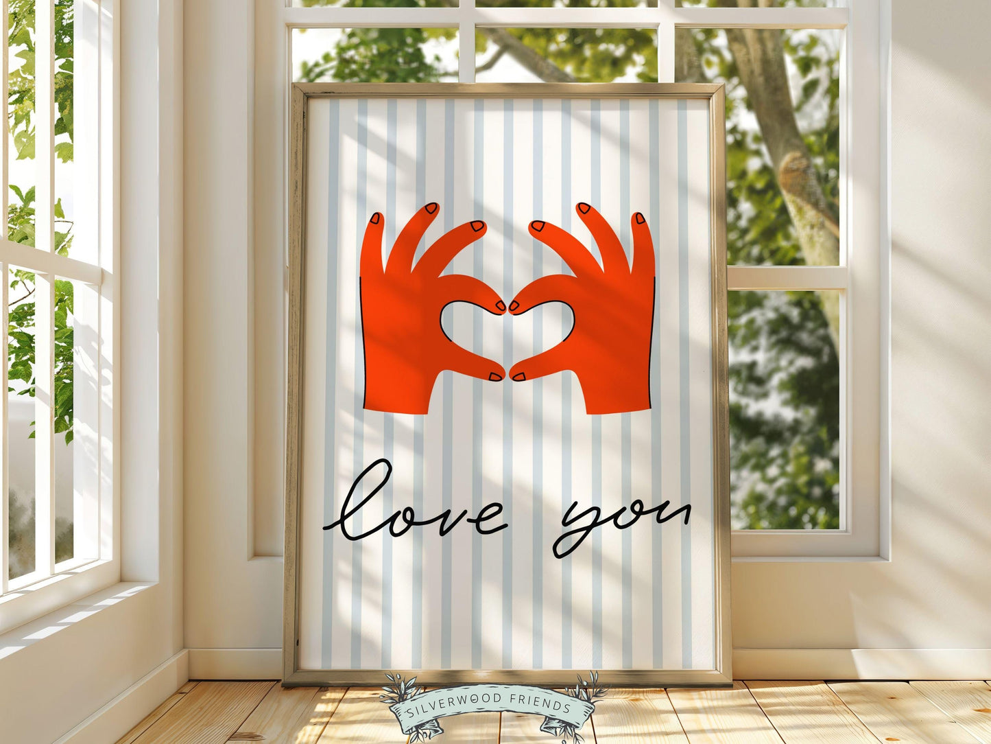 Love You Hand Sign Print, Girly Aesthetic Wall Art, Romantic Love Quote Trendy College Dorm Room Wall Decor Preppy Teen Poster Digital Print