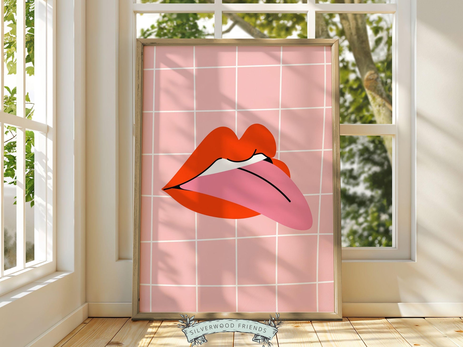 Red Lipstick Lips Print, Coastal Cowgirl Aesthetic, Beachy Coconut Girl Trendy College Dorm Room Wall Decor Preppy Teen Poster Digital Print