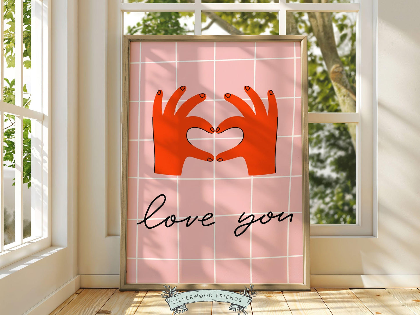Love You Hand Sign Print, Girly Aesthetic Wall Art,Teen Room Wall Decor Trendy College Dorm Room Wall Decor Preppy Love Poster Digital Print