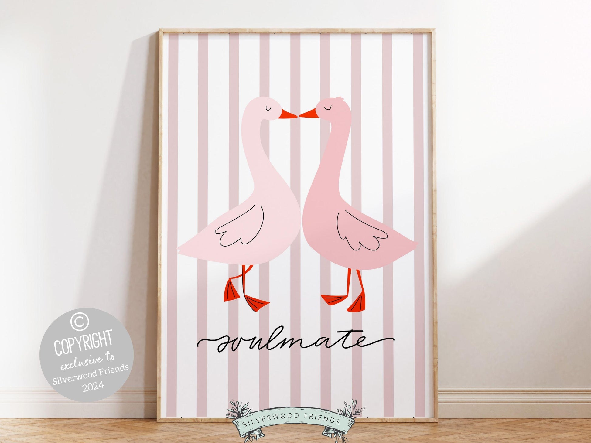 Soulmate Print, Romantic Duck Wall Art, Girlfriend Valentines Day Gift, Trendy College Dorm Room Wall Decor Preppy Teen Poster Digital Print