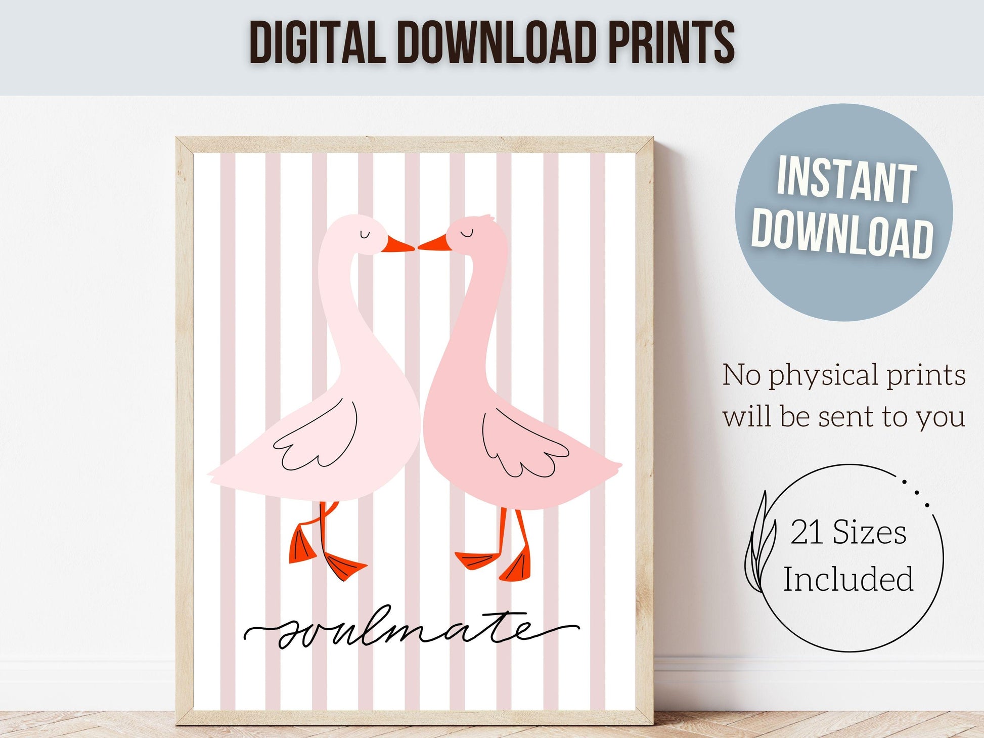 Soulmate Print, Romantic Duck Wall Art, Girlfriend Valentines Day Gift, Trendy College Dorm Room Wall Decor Preppy Teen Poster Digital Print