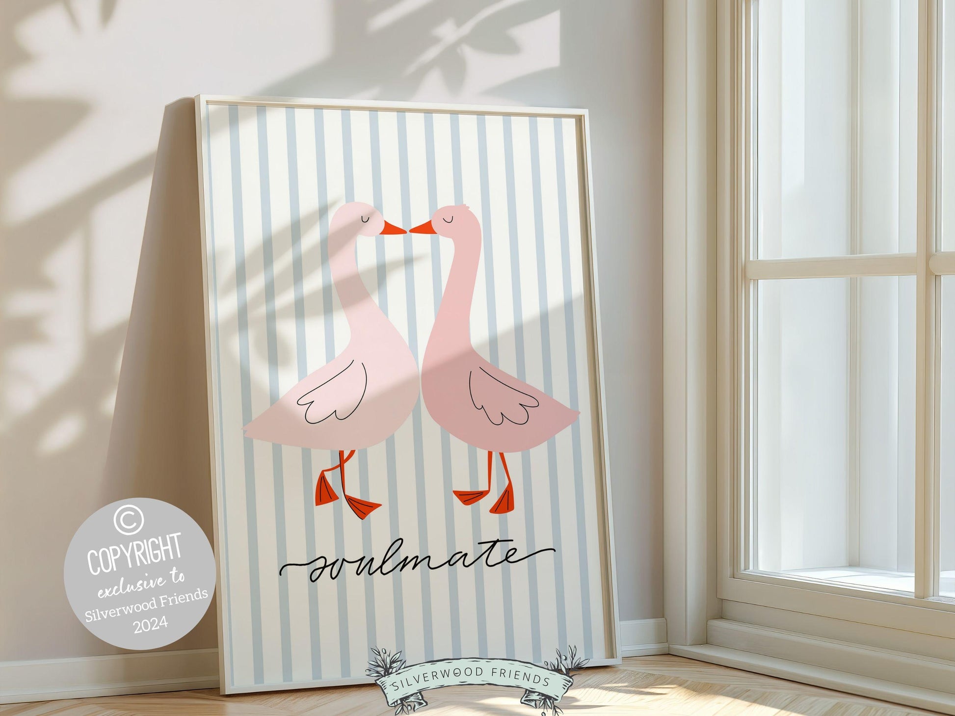 Soulmate Print, Romantic Duck Wall Art, Girlfriend Valentines Day Gift, Trendy College Dorm Room Wall Decor Preppy Teen Poster Digital Print