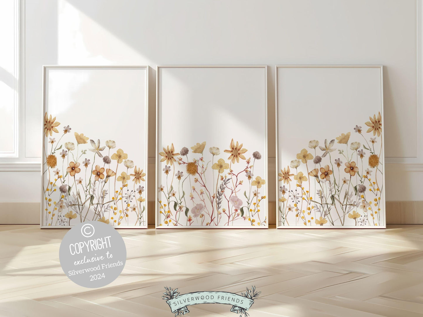 Wildflower Nursery Prints, Baby Girl Boho Nursery Wall Art, Kids Floral Bedroom Posters Boho Yellow Wildflower Nursery Decor Digital Print