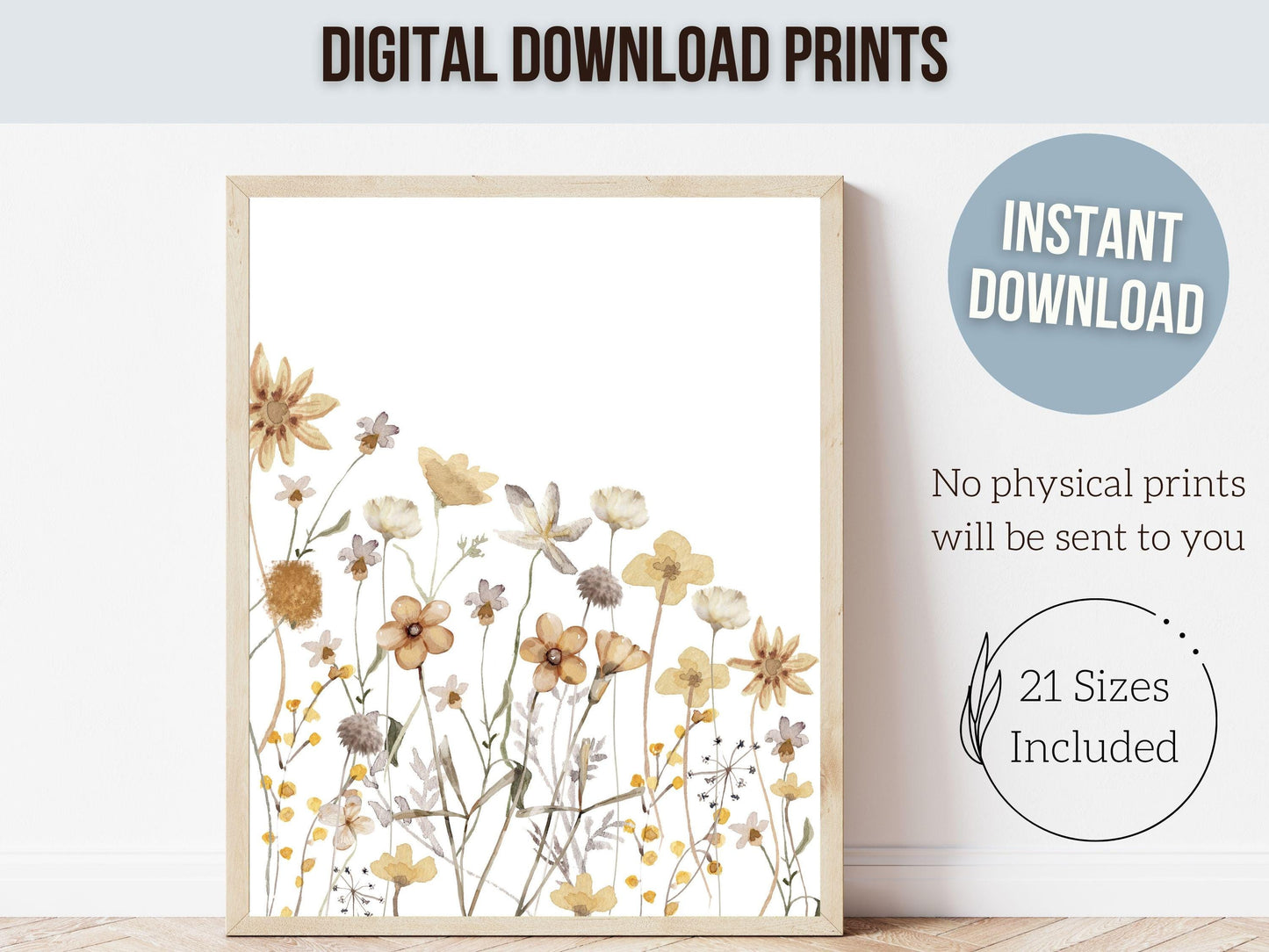 Wildflower Nursery Prints, Baby Girl Boho Nursery Wall Art, Kids Floral Bedroom Posters Boho Yellow Wildflower Nursery Decor Digital Print