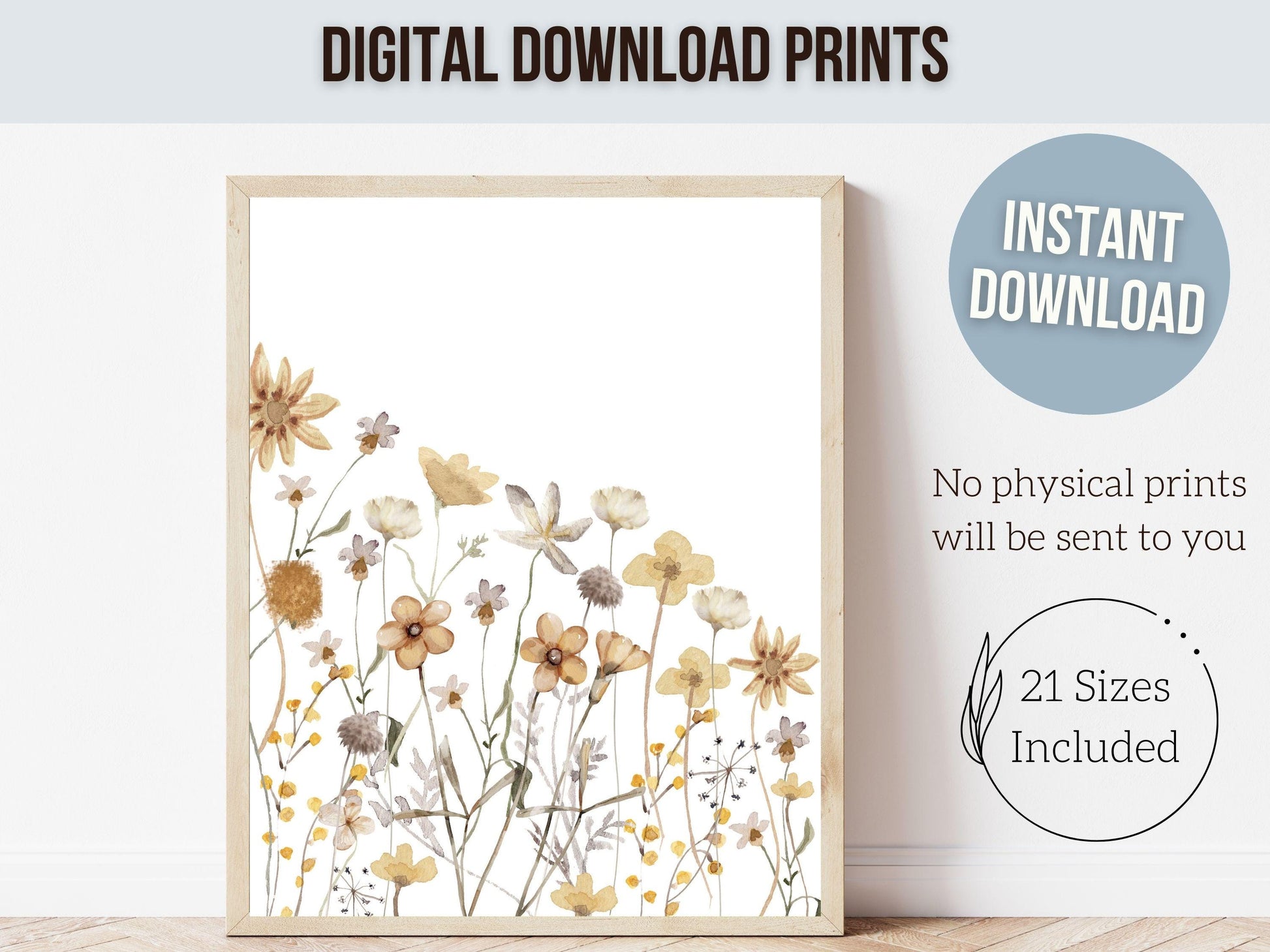 Wildflower Nursery Prints, Baby Girl Boho Nursery Wall Art, Kids Floral Bedroom Posters Boho Yellow Wildflower Nursery Decor Digital Print