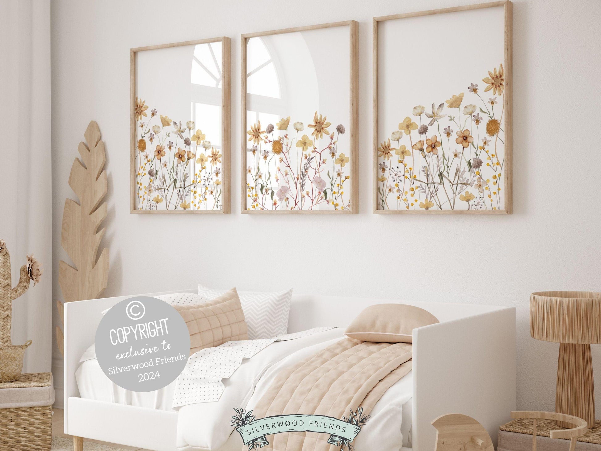 Wildflower Nursery Prints, Baby Girl Boho Nursery Wall Art, Kids Floral Bedroom Posters Boho Yellow Wildflower Nursery Decor Digital Print