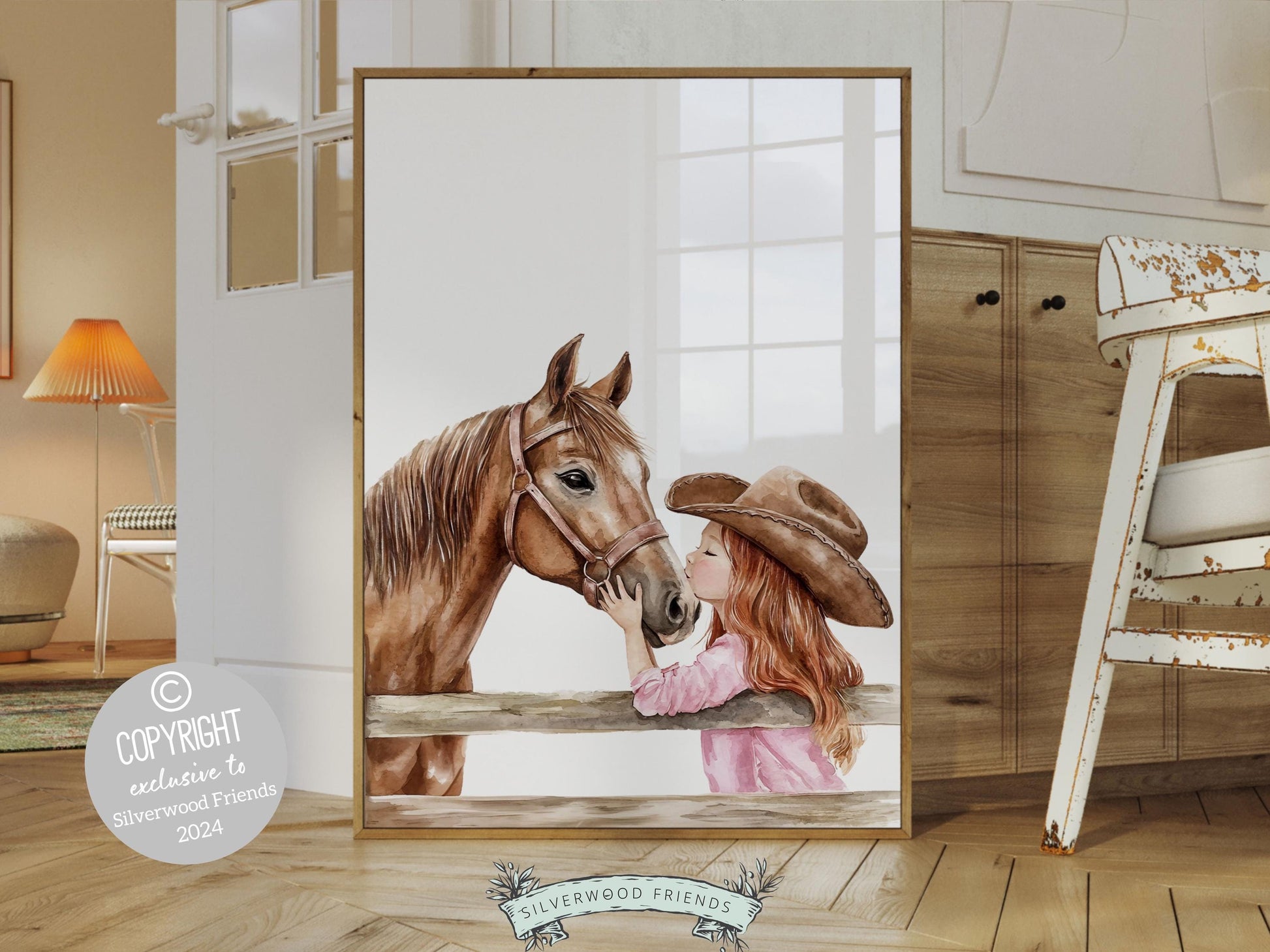 Cowgirl Nursery Print, Cowgirl Nursery Decor, Girls Western Nursery Decor, Red Hair Girl Horse Bedroom Horse Nursery Wall Art Digital Print