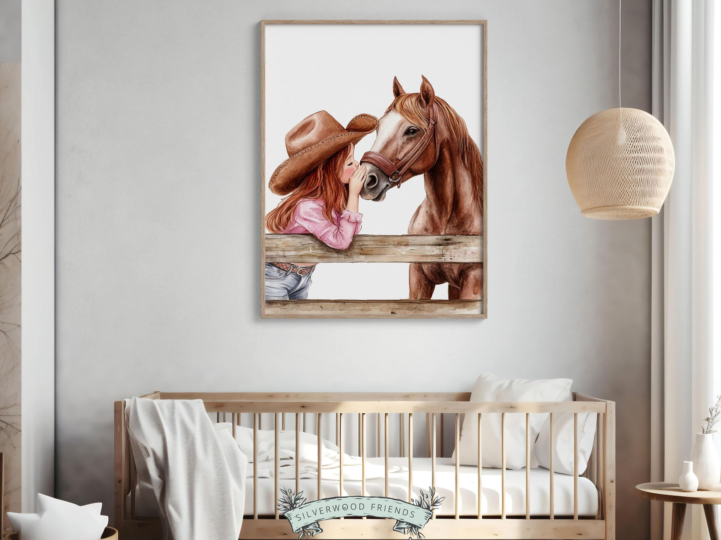 Cowgirl Nursery Print, Cowgirl Nursery Decor, Girls Western Nursery Decor, Red Hair Girl Horse Bedroom Horse Nursery Wall Art Digital Print