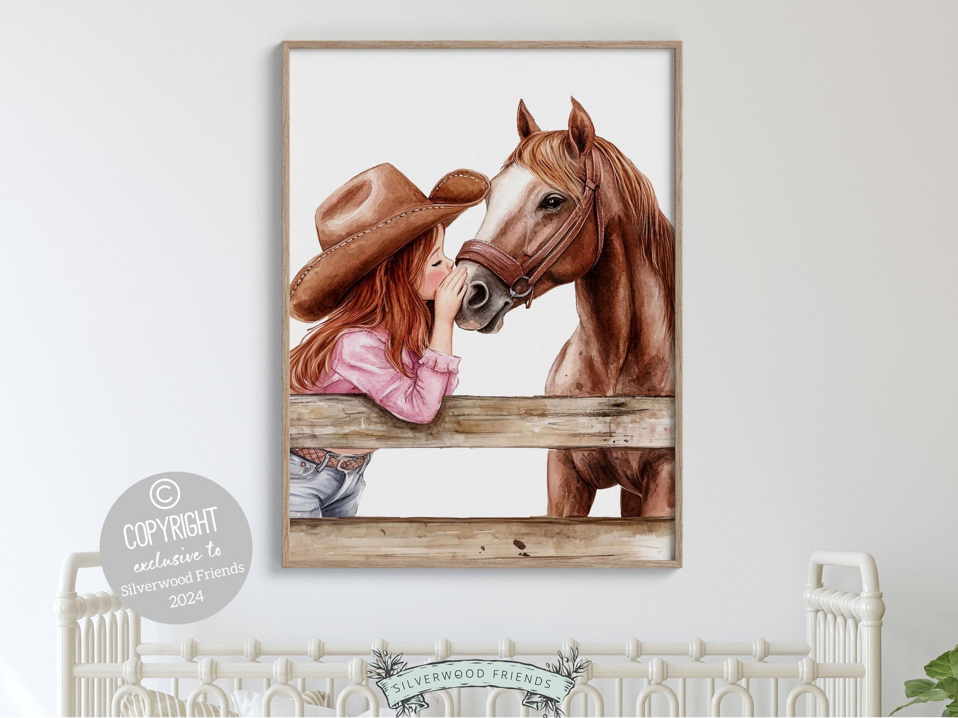 Cowgirl Nursery Print, Cowgirl Nursery Decor, Girls Western Nursery Decor, Red Hair Girl Horse Bedroom Horse Nursery Wall Art Digital Print