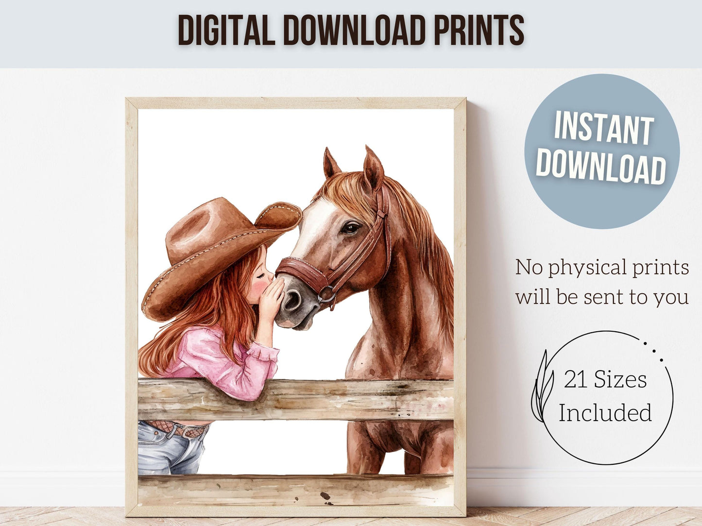 Cowgirl Nursery Print, Cowgirl Nursery Decor, Girls Western Nursery Decor, Red Hair Girl Horse Bedroom Horse Nursery Wall Art Digital Print