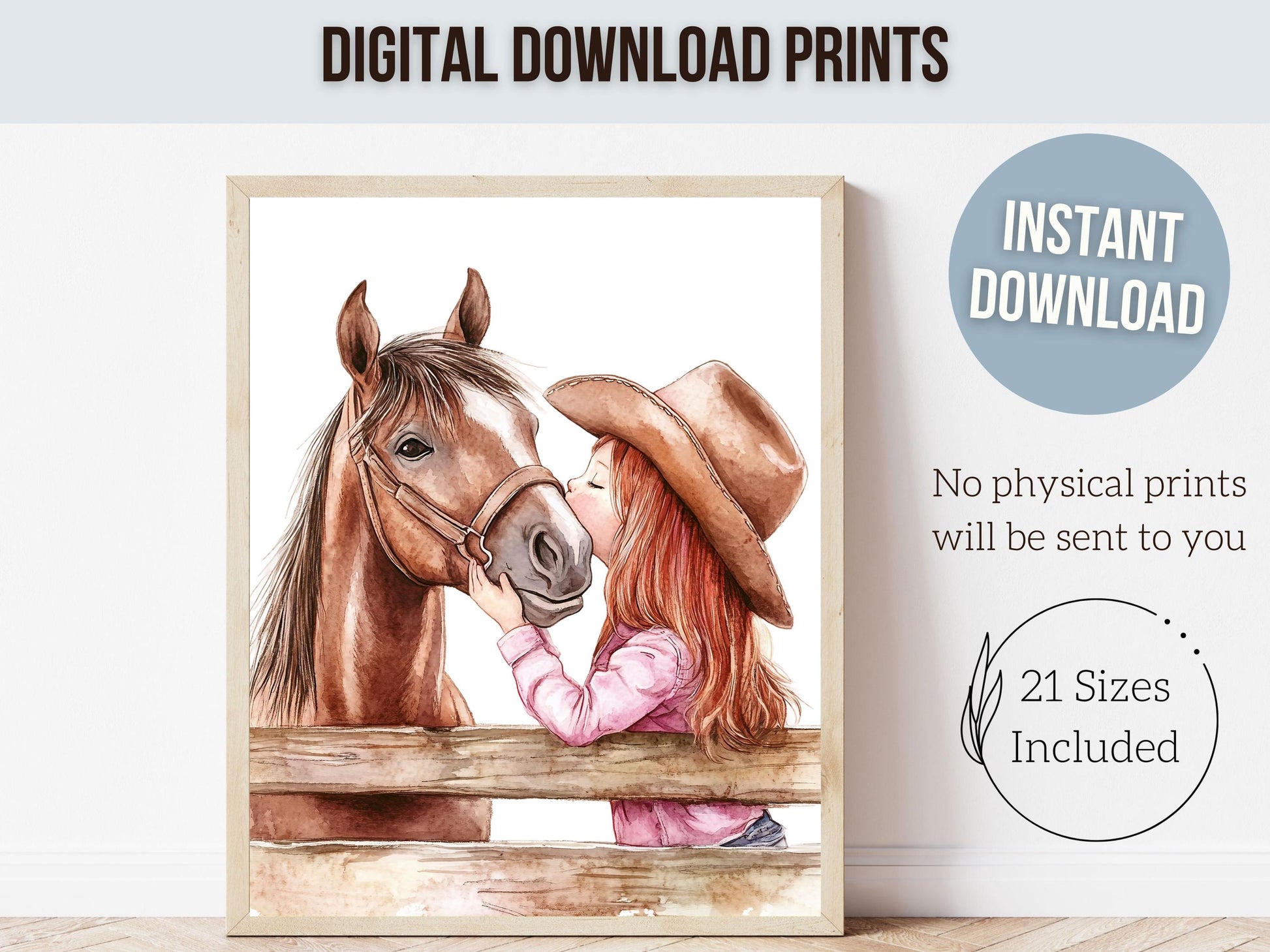 Cowgirl Nursery Print, Cowgirl Nursery Decor, Girls Western Nursery Decor, Red Hair Girl Horse Bedroom Horse Nursery Wall Art Digital Print