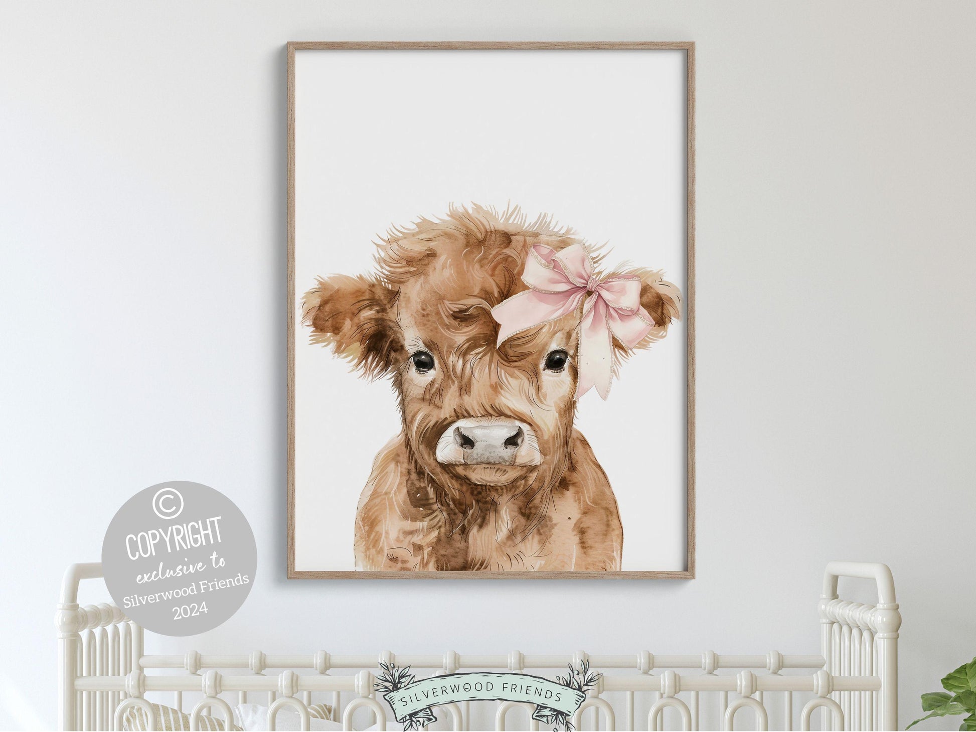 Highland Cow Nursery Print, Baby Girl Highland Cow Nursery Decor, Highland Cow Gift Kids Farm Room Wall Decor, Watercolor Cow Digital Print