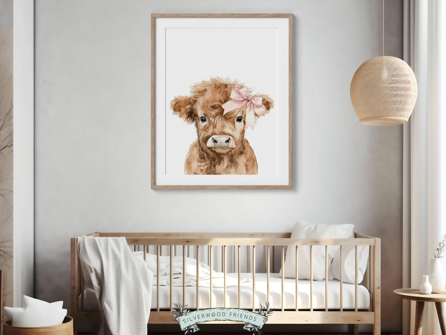 Highland Cow Nursery Print, Baby Girl Highland Cow Nursery Decor, Highland Cow Gift Kids Farm Room Wall Decor, Watercolor Cow Digital Print