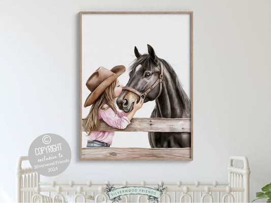 Cowgirl Horse Nursery Print, Cowgirl Nursery Decor, Baby Girl Western Nursery Decor, Horse Bedroom Picture, Girls Horse Room Digital Print