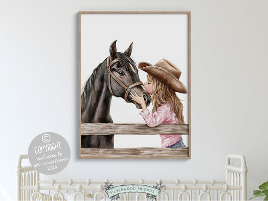 Cowgirl Horse Nursery Print, Cowgirl Nursery Decor, Baby Girl Western Nursery Decor, Horse Bedroom Picture, Girls Horse Room Digital Print