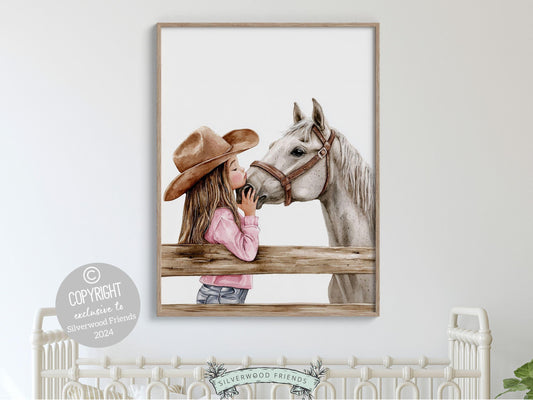 Cowgirl Horse Nursery Print, Cowgirl Nursery Decor, Baby Girl Western Nursery Decor, Horse Bedroom Picture, Girls Horse Room Digital Print