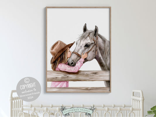Cowgirl Horse Nursery Print, Cowgirl Nursery Decor, Baby Girl Western Nursery Decor, Horse Bedroom Picture, Girls Horse Room Digital Print
