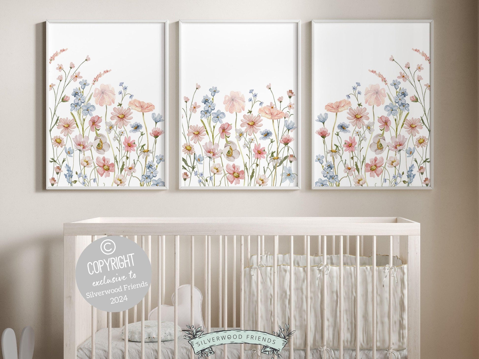 Pink Blue Wildflower Nursery Wall Art Set of – Silverwood Friends