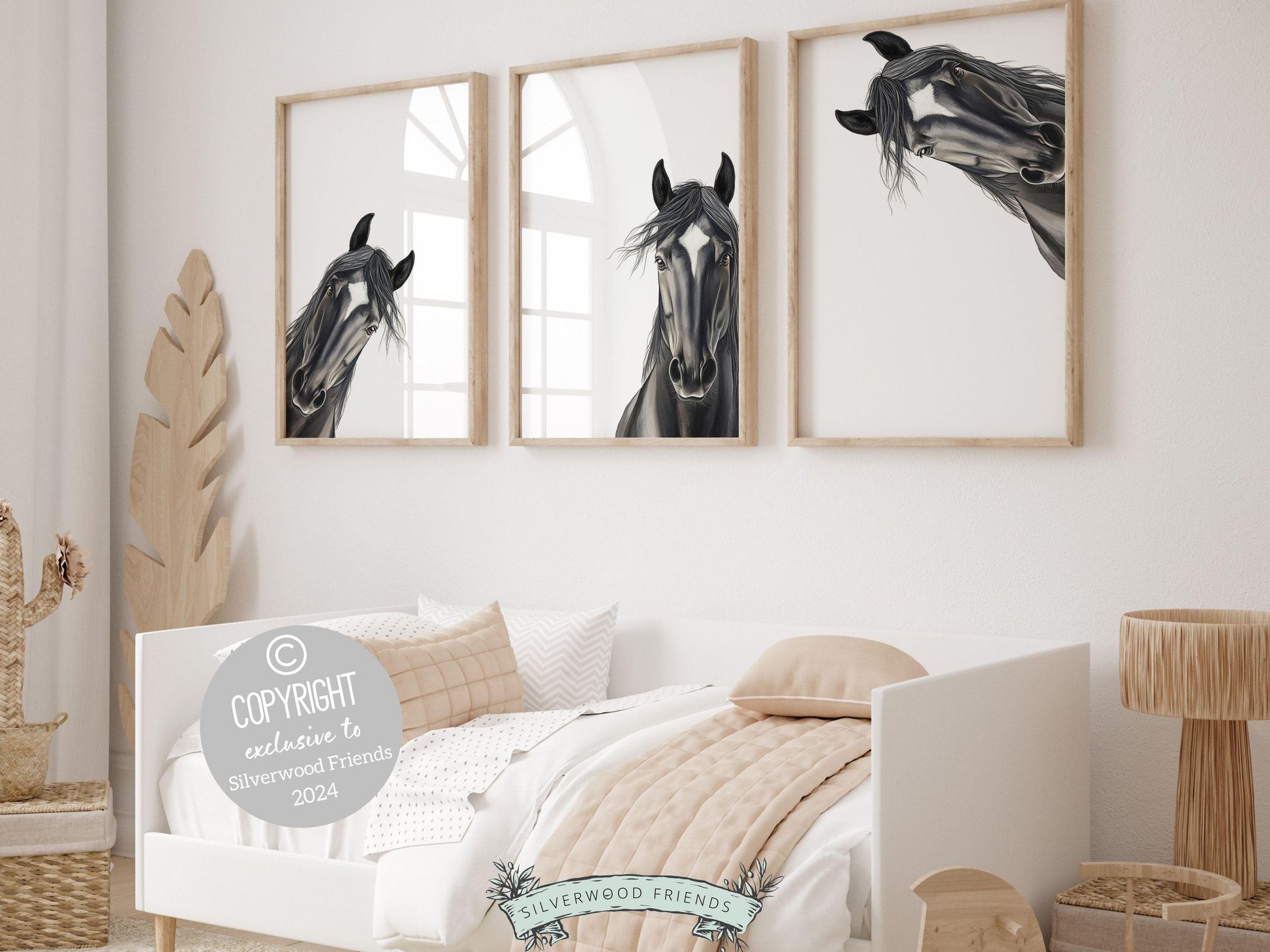 Peeking Horse Nursery Prints features adorable black peeking horses set on a white background and is perfect for your western nursery decor or as a unique farm baby shower gift.