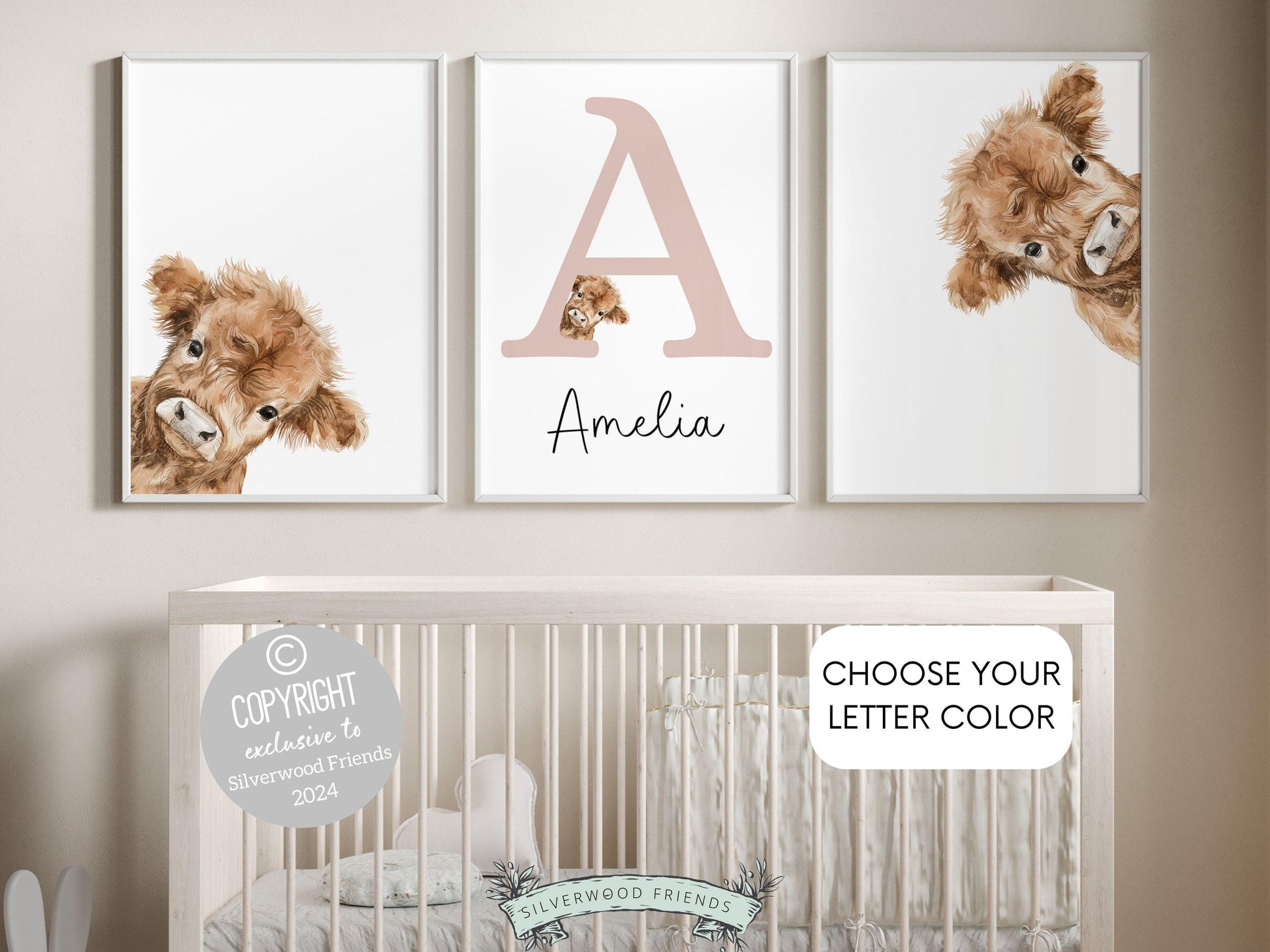 Peeking Highland Cow Nursery Print, Highland Cow Nursery Decor, Highland Cow Gift Kids Farm Bedroom Wall Decor, Watercolor Cow Digital Print