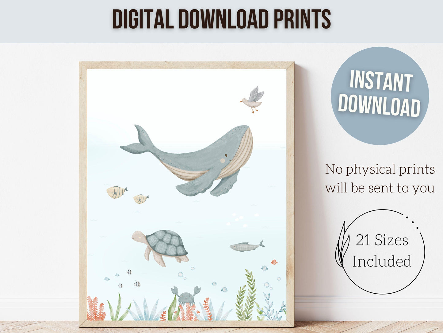 Set of 3 Whale Nursery Prints, Nautical Ocean Nursery Decor, Baby Boy Boat Nursery Wall Art, Kids Room Under The Sea Nursery Digital Print