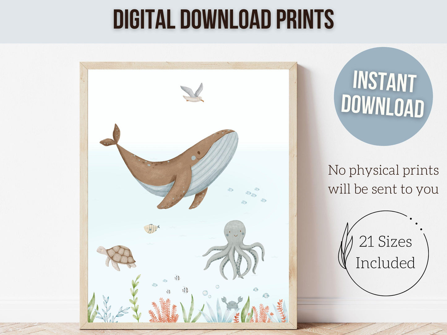 Set of 3 Whale Nursery Prints, Nautical Ocean Nursery Decor, Baby Boy Boat Nursery Wall Art, Kids Room Under The Sea Nursery Digital Print