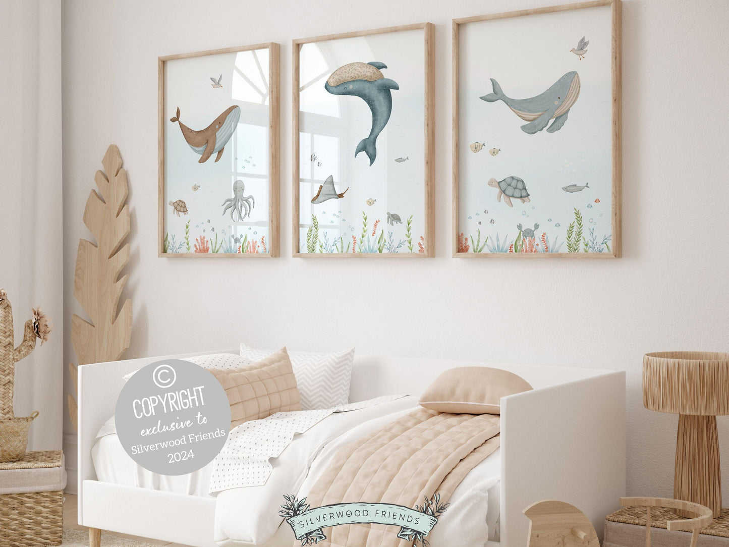 Set of 3 Whale Nursery Prints, Nautical Ocean Nursery Decor, Baby Boy Boat Nursery Wall Art, Kids Room Under The Sea Nursery Digital Print