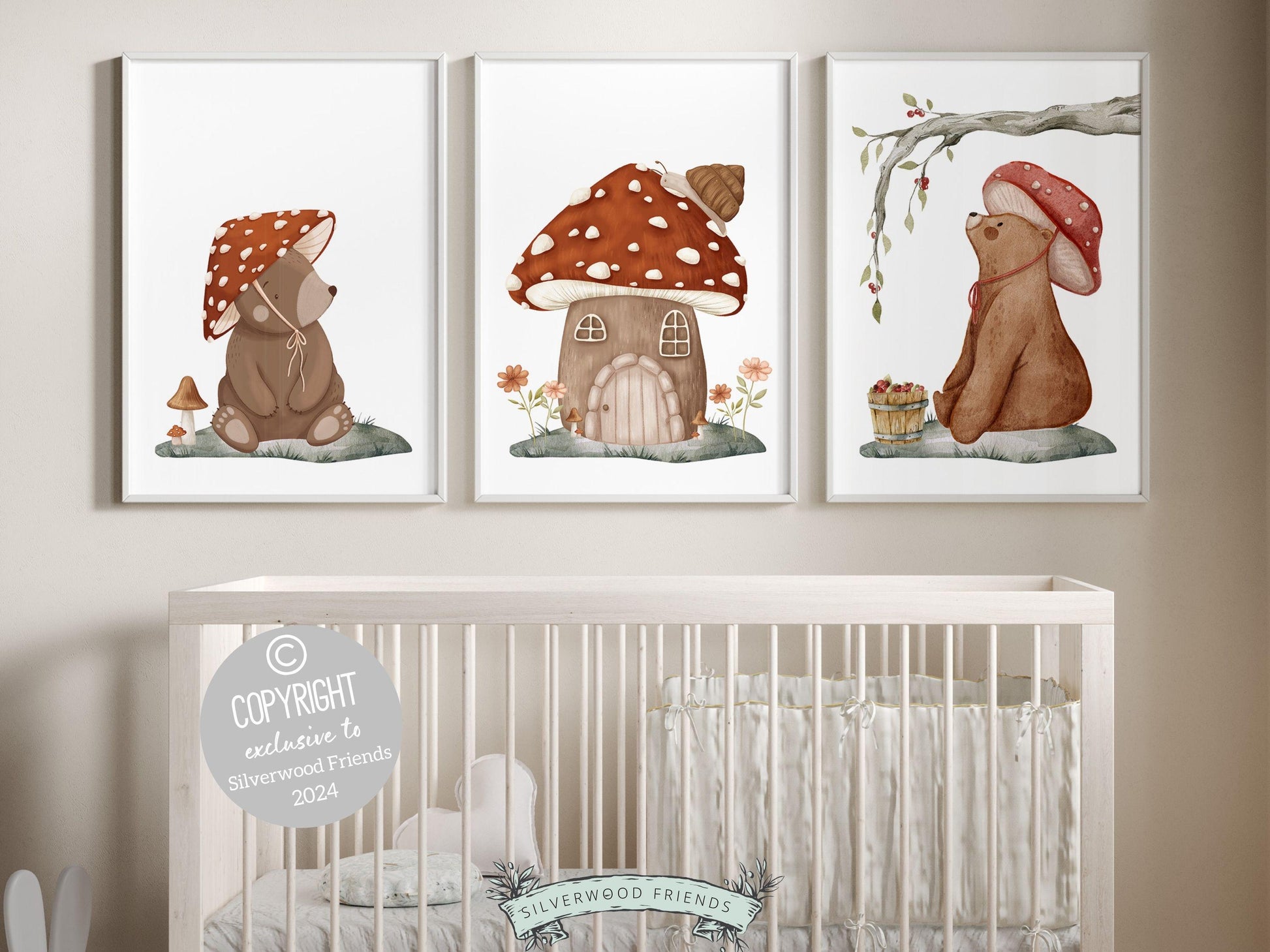 Woodland Mushroom Nursery Prints 002 – Silverwood Friends