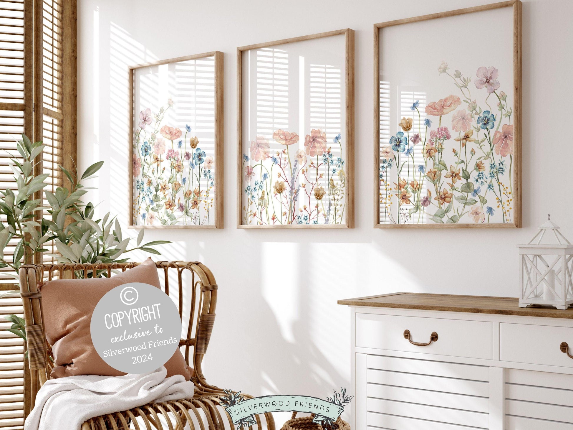 Wildflower Nursery Prints, Baby Girl Floral Boho Nursery Wall Art, Girls Nursery Prints, Pink Blue Wildflower Nursery Decor Digital Prints