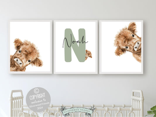 Peeking Highland Cow Nursery Print, Highland Cow Nursery Decor, Highland Cow Gift Kids Farm Bedroom Wall Decor, Watercolor Cow Digital Print