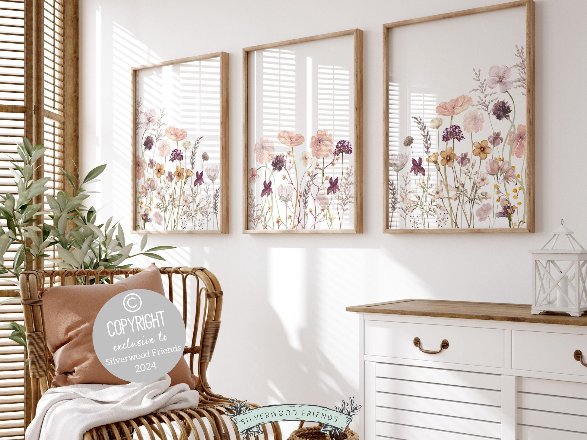 Wildflower Nursery Prints, Baby Girl Floral Boho Nursery Wall Art, Girls Nursery Prints, Pink Purple Wildflower Nursery Decor Digital Prints