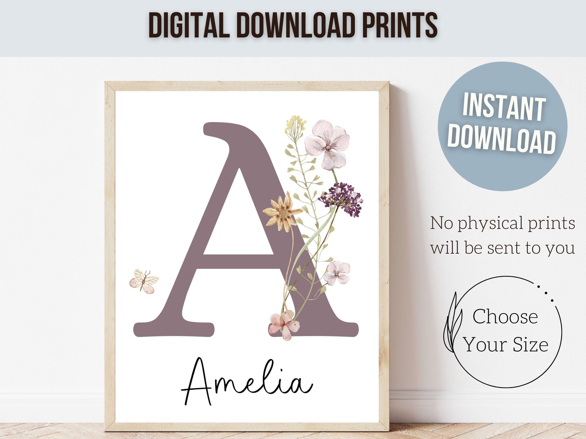 Wildflower Nursery Prints, Floral Boho Nursery Wall Art, Purple Yellow Boho Wildflower Nursery Decor, Girls Wildflower Nursery Digital Print