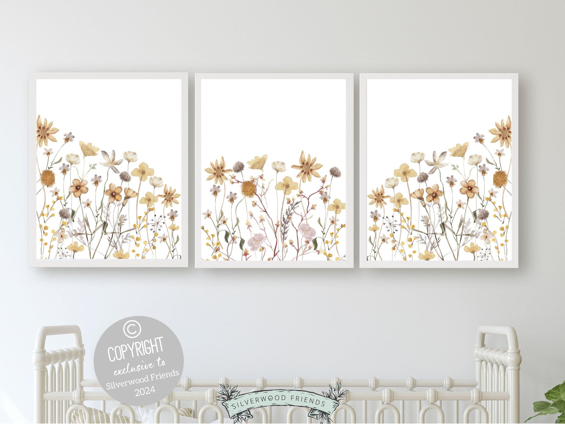 Wildflower Nursery Prints, Baby Girl Boho Nursery Wall Art, Kids Floral Bedroom Posters Boho Yellow Wildflower Nursery Decor Digital Print