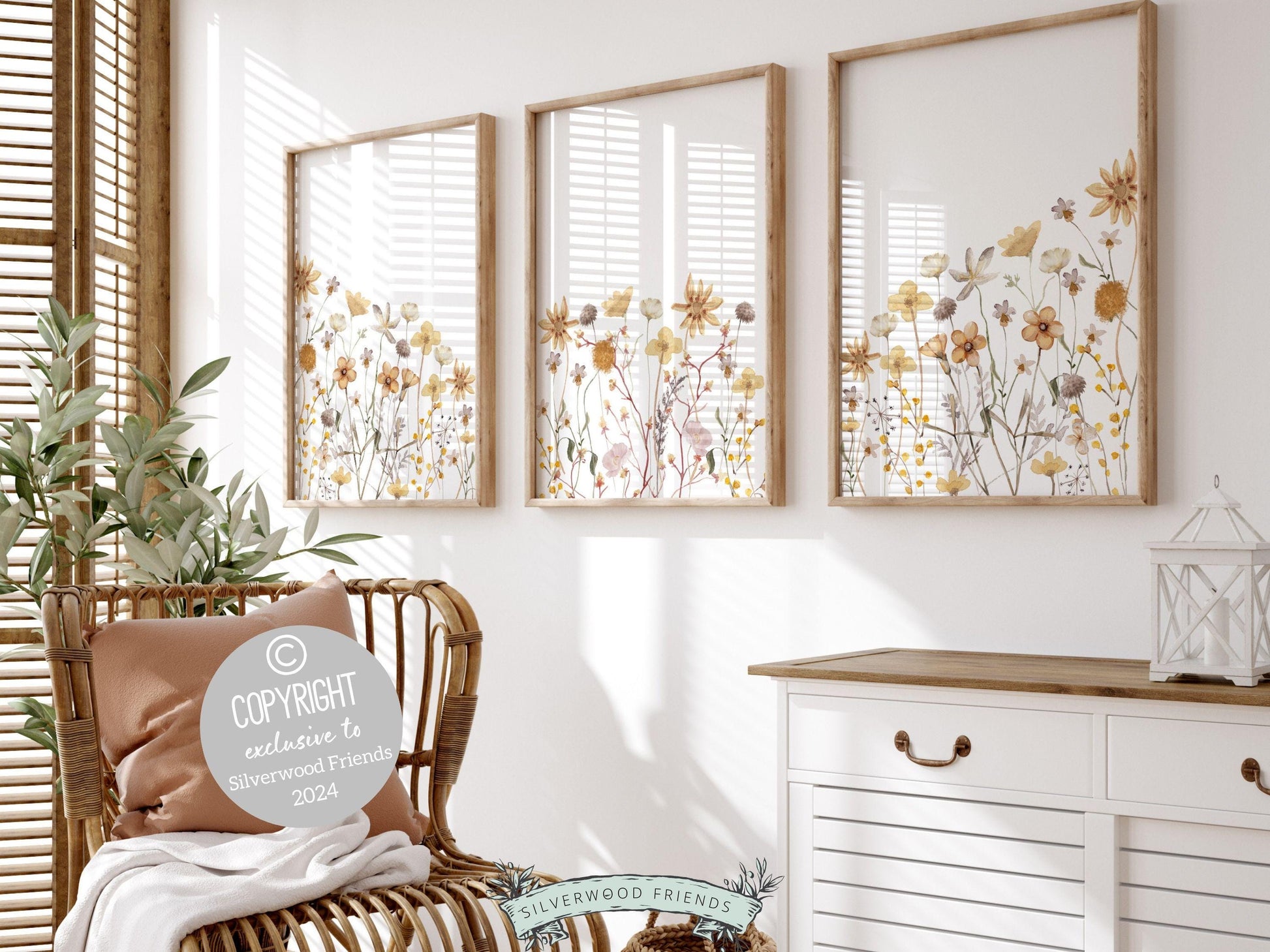 Wildflower Nursery Prints, Baby Girl Boho Nursery Wall Art, Kids Floral Bedroom Posters Boho Yellow Wildflower Nursery Decor Digital Print