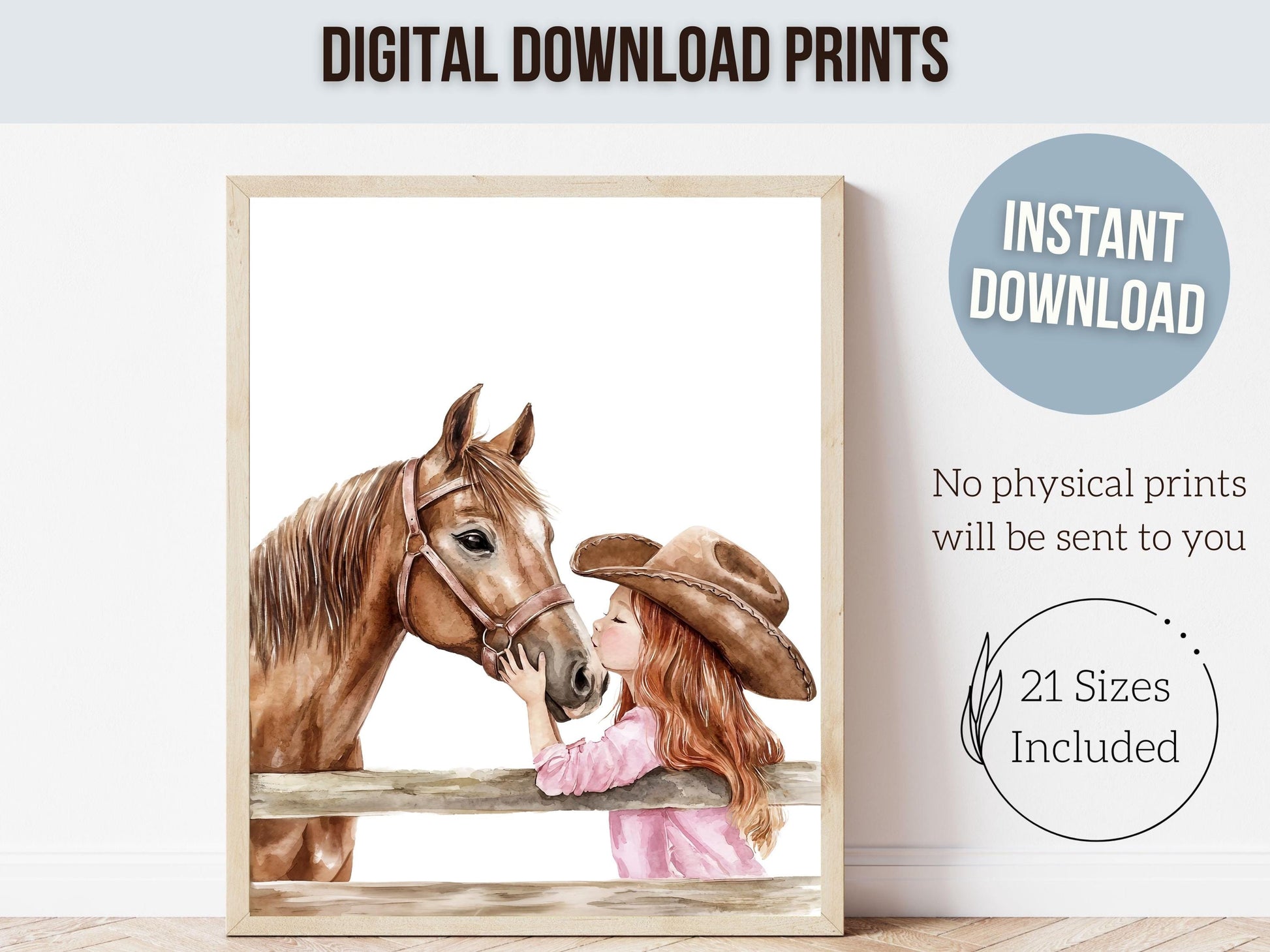 Cowgirl Nursery Print, Cowgirl Nursery Decor, Girls Western Nursery Decor, Red Hair Girl Horse Bedroom Horse Nursery Wall Art Digital Print