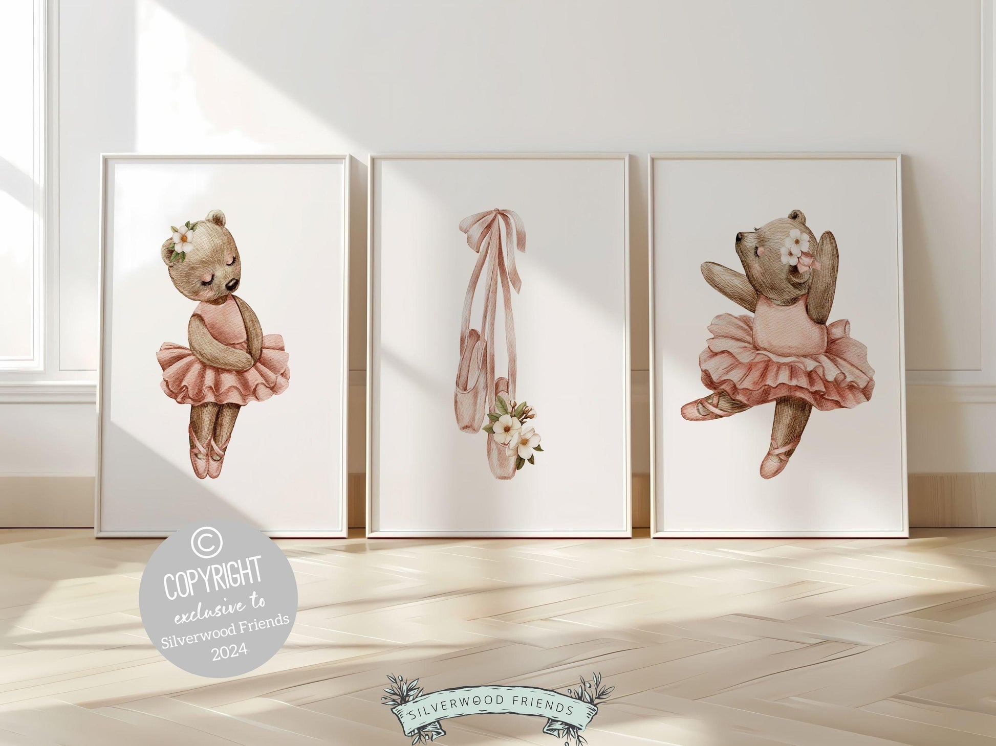 Girls Ballerina Nursery Prints, Baby Girl Pink Ballerina Bear Nursery Decor, Ballerina Poster Nursery Wall Art, Ballet Bedroom Digital Print