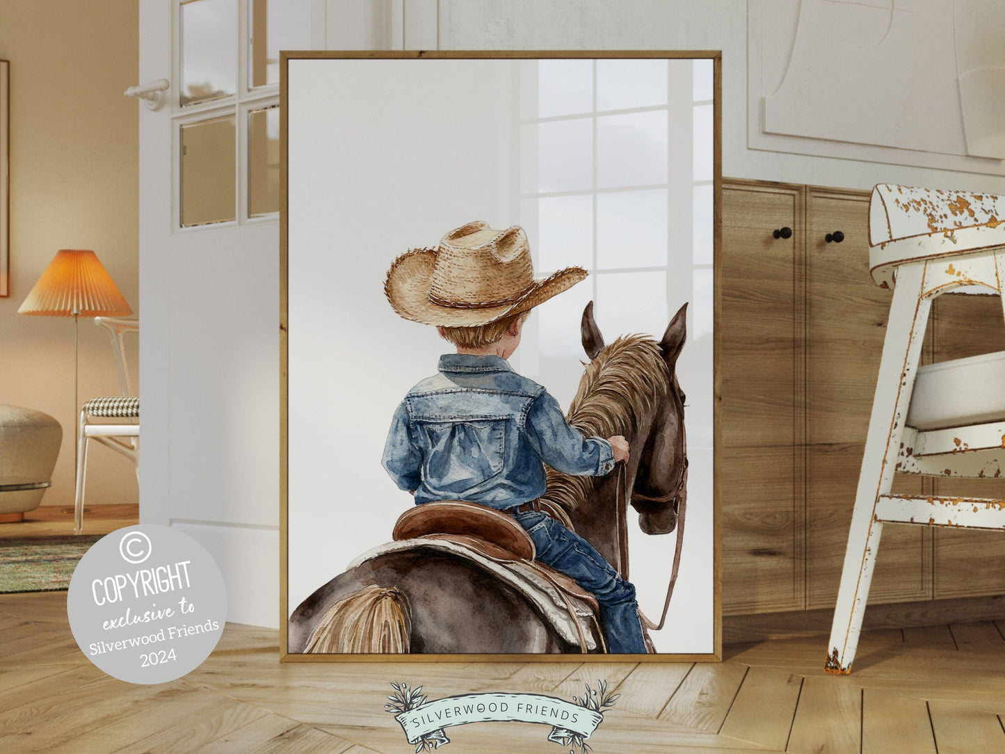 Cowboy Nursery Print, Cowboy Nursery Decor, Baby Boy Western Nursery Decor,Little Boy Cowboy Hat Horse Riding Nursery Wall Art Digital Print