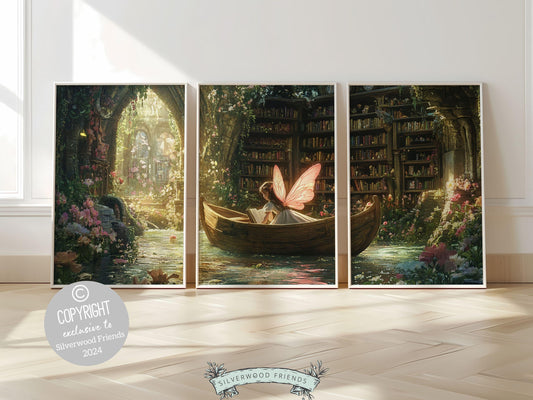 Whimsical Fairy Nursery Prints, Fairy Nursery Decor, Whimsical Woodland Fairytale Nursery Wall Art, Fairycore Book Room Decor Digital Prints