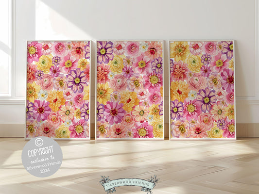 Our gorgeous Wildflower Nursery Prints with watercolor pink, purple and yellow wildflower meadow flowers is perfect for your baby girls wildflower nursery decor and also makes a unique baby shower gift.