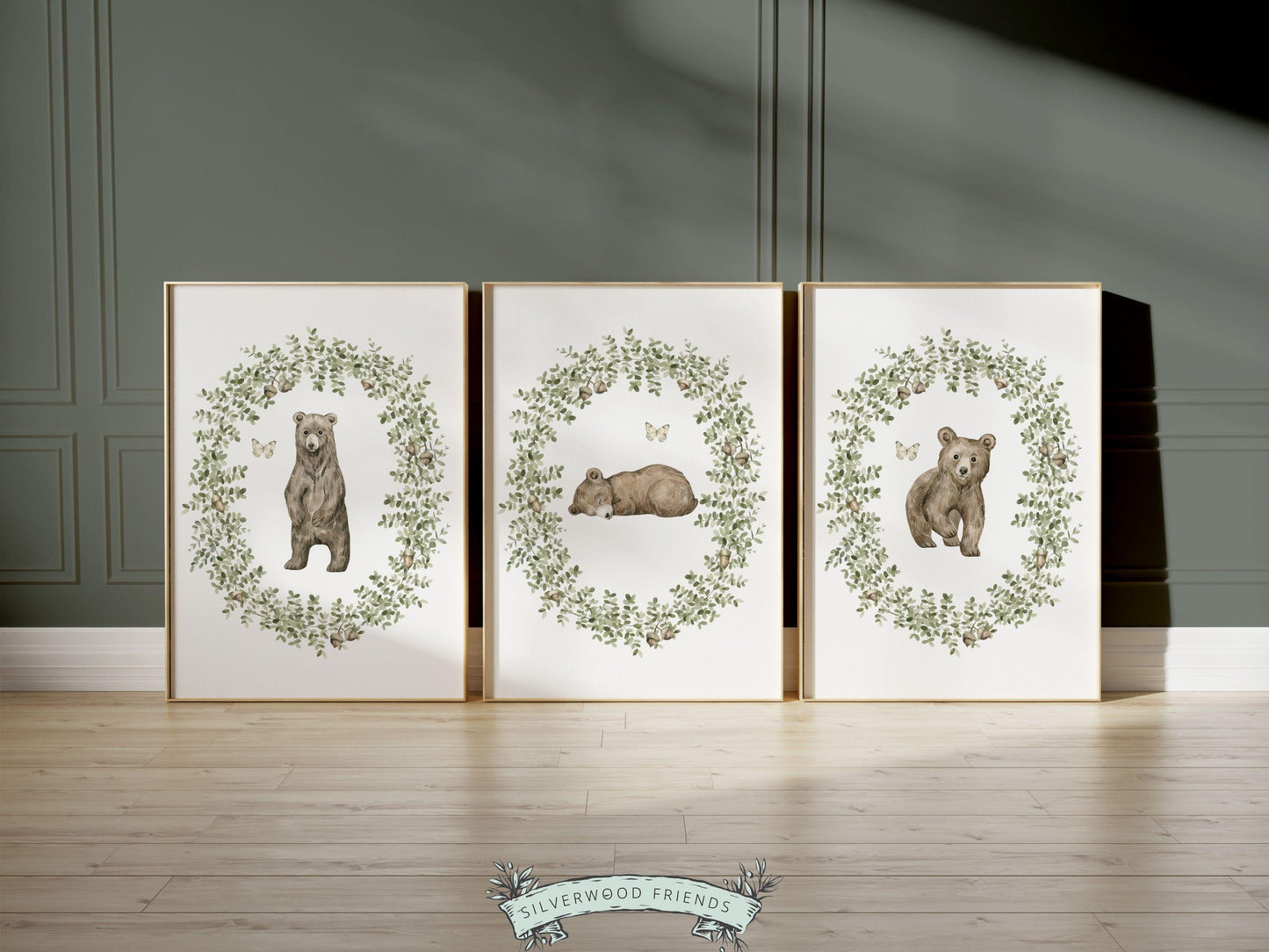 Baby Bear Nursery Prints, Boys Sage Green Woodland Bear Nursery Decor, Teddy Bear Nursery Wall Art, Woodland Neutral Nursery Digital Print
