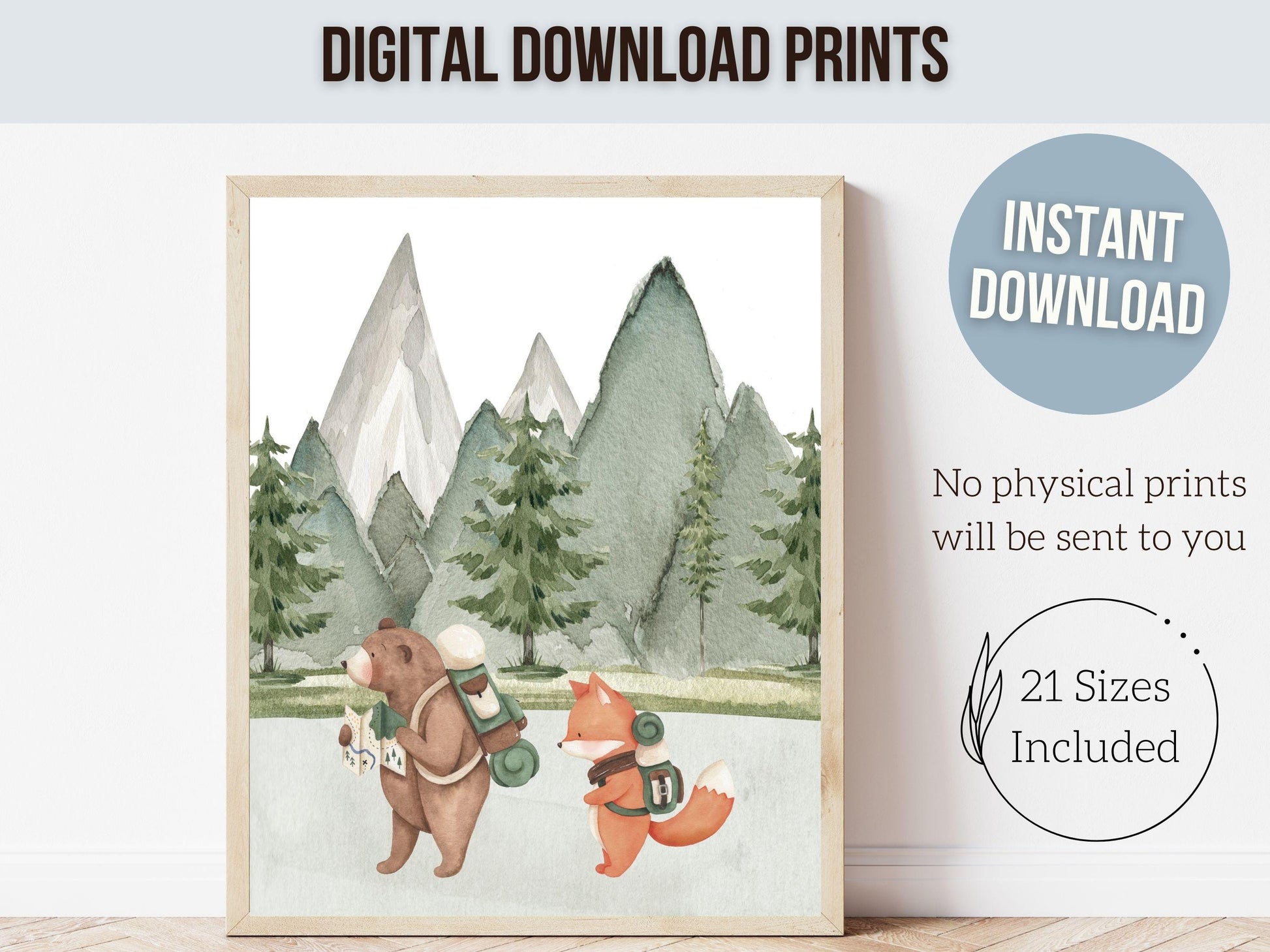 Hiking Camping Nursery Prints, Forest Bear Nursery Decor, Bear Nursery Print Green Mountain Adventure Wall Art Baby Room Decor Digital Print