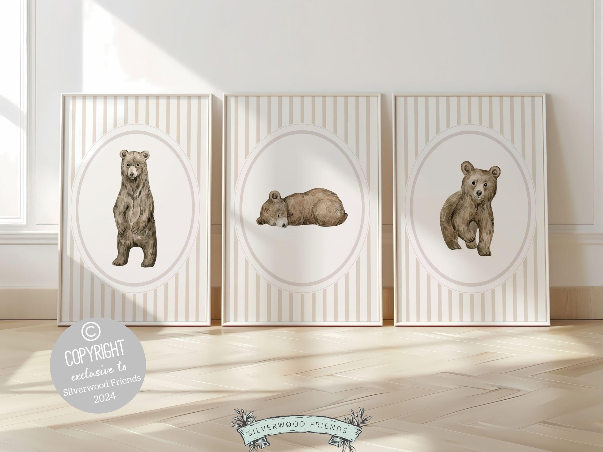 Baby Bear Nursery Prints, Baby Boy Beige Brown Woodland Bear Nursery Decor, Teddy Bear Nursery Wall Art Unisex Neutral Nursery Digital Print