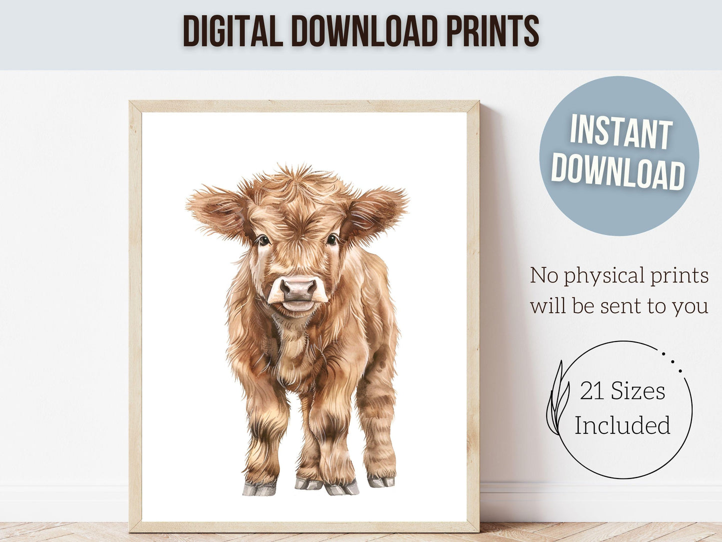 Peeking Highland Cow Nursery Print, Highland Cow Nursery Decor, Highland Cow Gift Kids Farm Bedroom Wall Decor, Watercolor Cow Digital Print