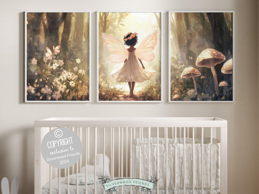 Fairy Nursery Print, African American Fairy Ballerina Nursery Decor, Woodland Nursery Wall Art Black Girl Fairytale Wall Decor Digital Print