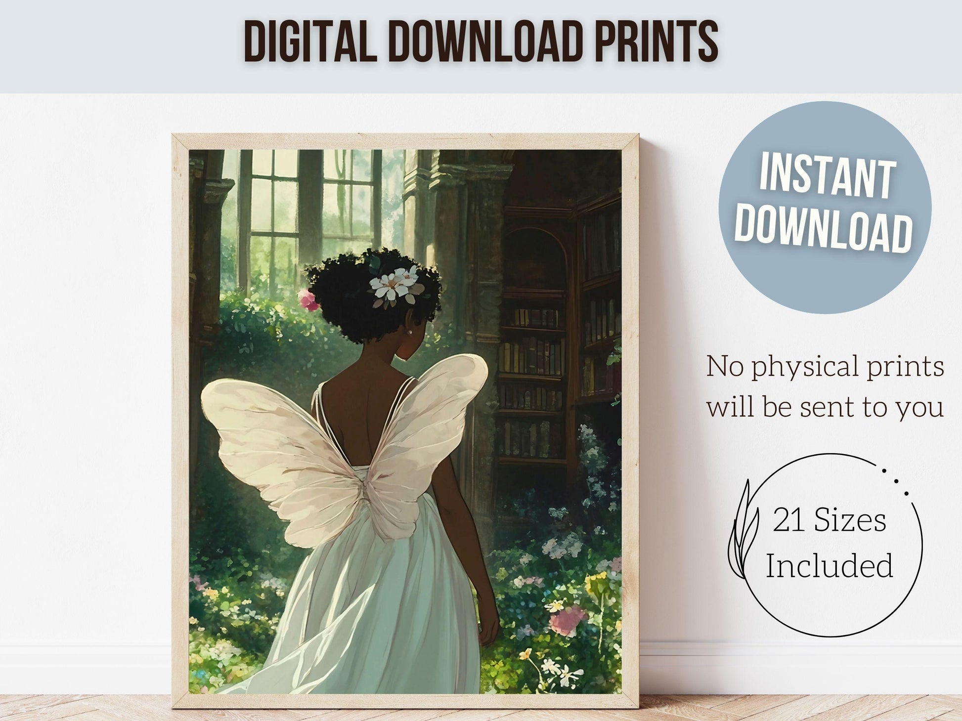 Black Girl Fairy Prints, African American Fairy Ballerina Nursery Wall Art Decor, Black Girl Fairytale Reading Nook Wall Decor Digital Print